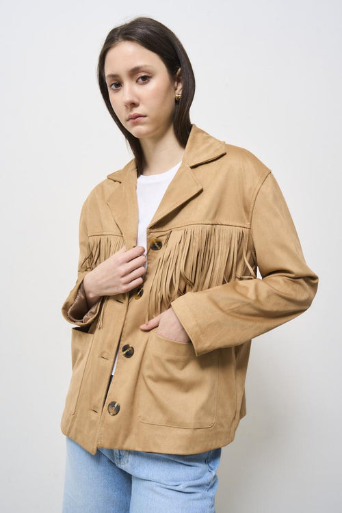 Women's beige suede jacket - 2