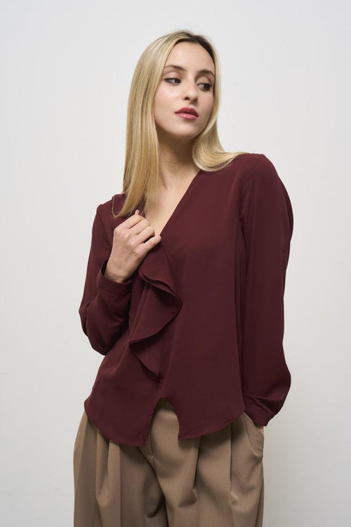Women's blouse with burgundy ruffles - 2