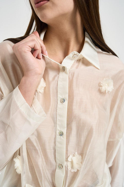 Camicia donna con fiori panna - 2