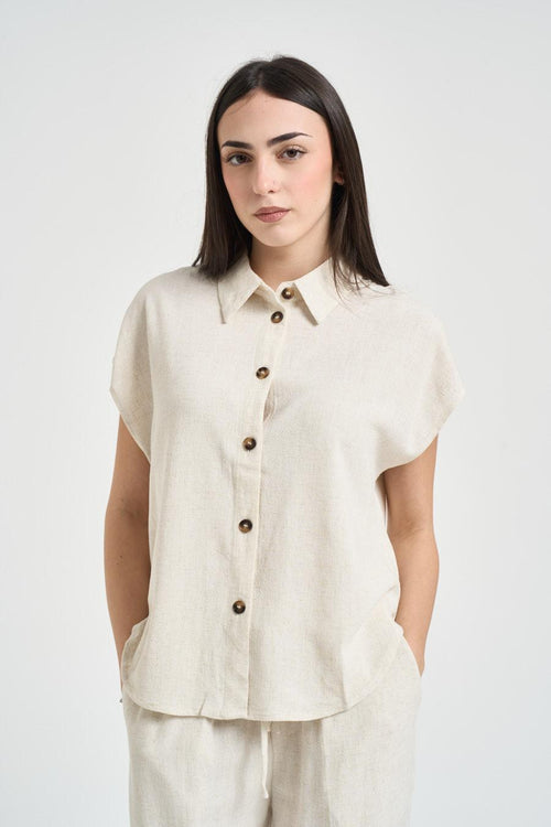 Camicia donna smanicata avorio - 2