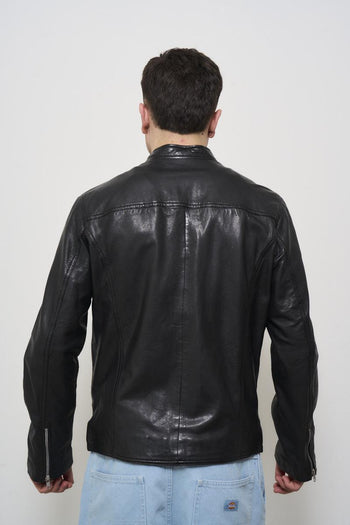 Men's black leather jacket - 5
