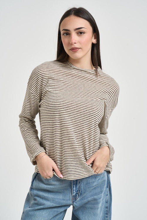 Maglia donna a righe marrone