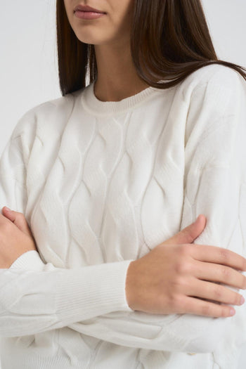 Maglia donna a trecce panna - 3