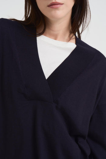 Maglia donna scollo a V blu - 3