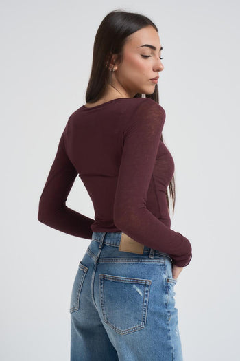 Maglia donna melanzana scollo a barca - 4