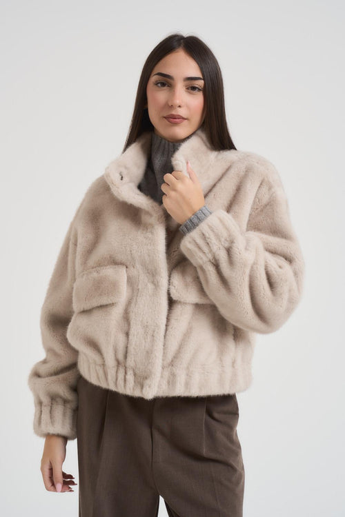 Giubbotto in ecopelliccia donna beige