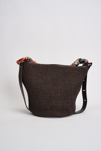 Borsa donna marrone con foulard multicolor - 4