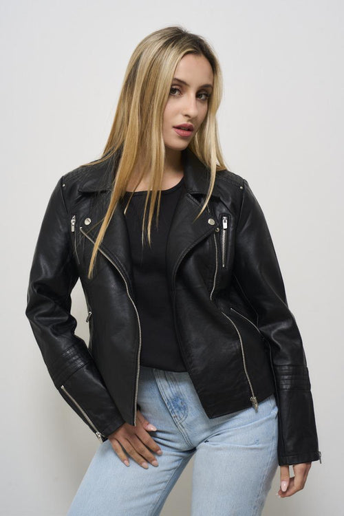 Giubbotto donna in ecopelle nera - 2