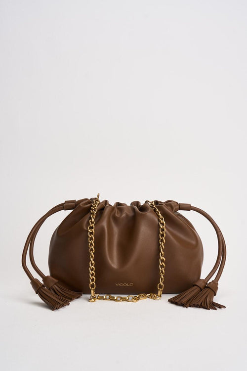 Borsa donna puffer in ecopelle marrone