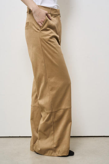 Women's palazzo trousers in camel suede - 5