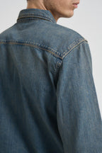 Camicia uomo in denim scuro 12283751 BLU DENIM JACK & JONES 