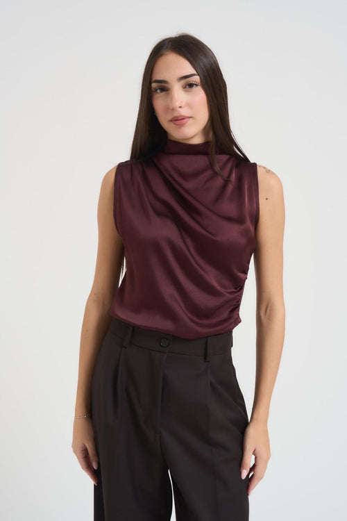 Top smanicato collo alto donna bordeaux