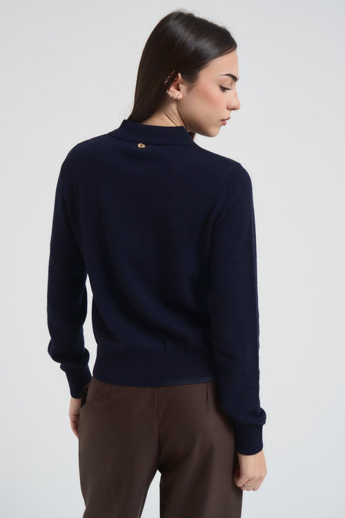 Polo donna in maglia blu notte - 2