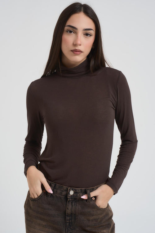 Maglia donna a collo alto marrone