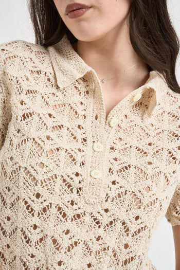 Polo donna in maglia cropped latte - 3