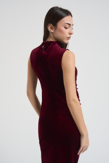 Abito donna lungo in velluto bordeaux - 6