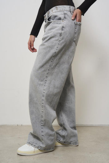 Women's wide leg jeans in gray denim - 3