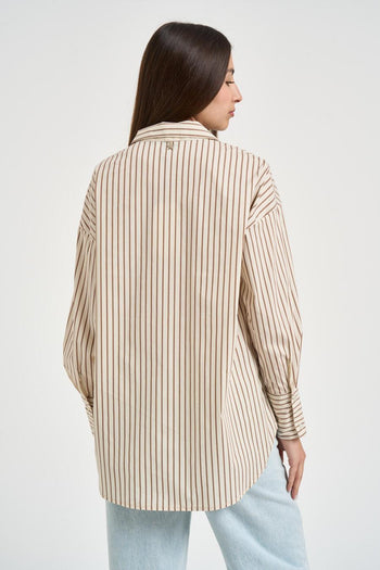Camicia donna beige con righe verticali - 3