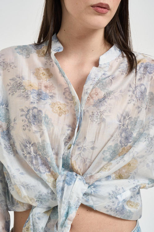 Camicia donna fantasia floreale celeste - 2