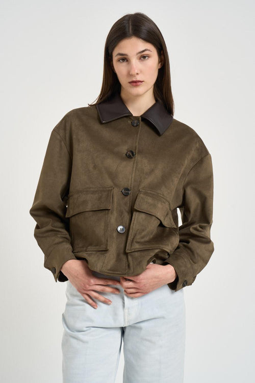 Giacca donna corta in suede verde