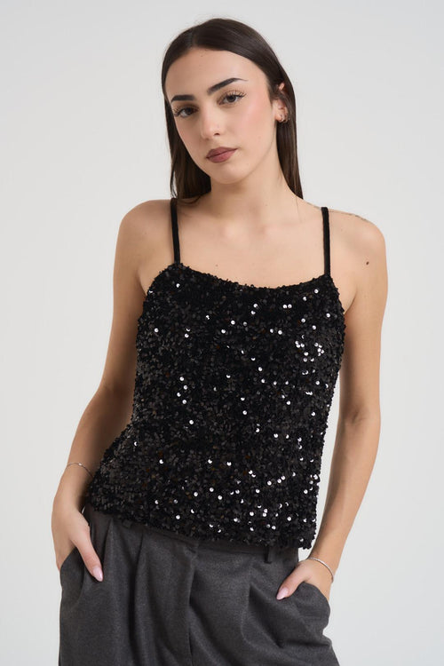 Top donna con paillettes nero