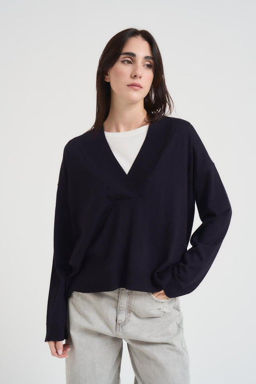 Maglia donna scollo a V blu