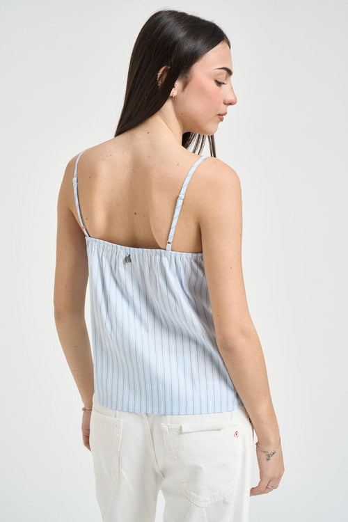 Canotta donna inserti in pizzo celeste - 2