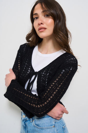 Cardigan donna cropped nero - 4