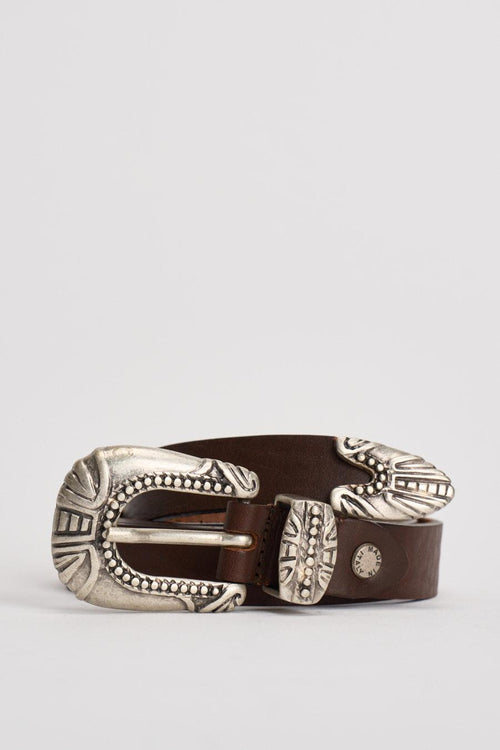 Cintura donna western in pelle marrone