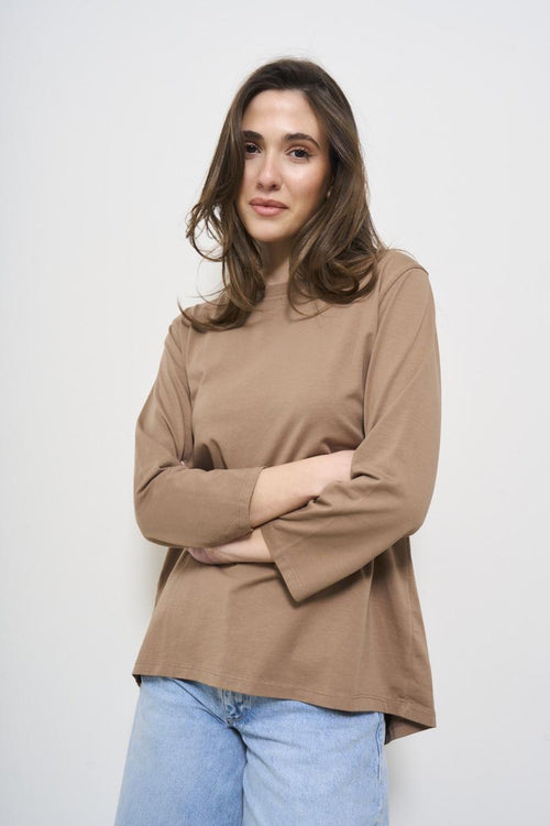 Women's Boat Neck T-Shirt Camel - 2