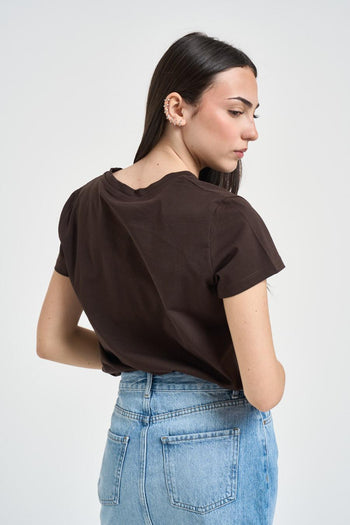T-shirt donna girocollo marrone - 3