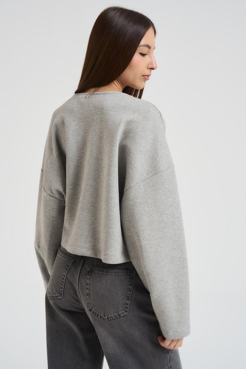 Felpa donna cropped grigio chiaro - 2