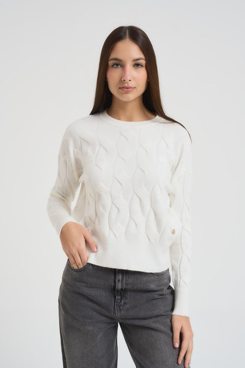 Maglia donna a trecce panna