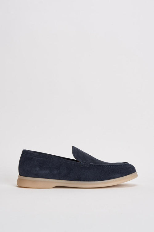 Mocassino uomo in suede blu navy