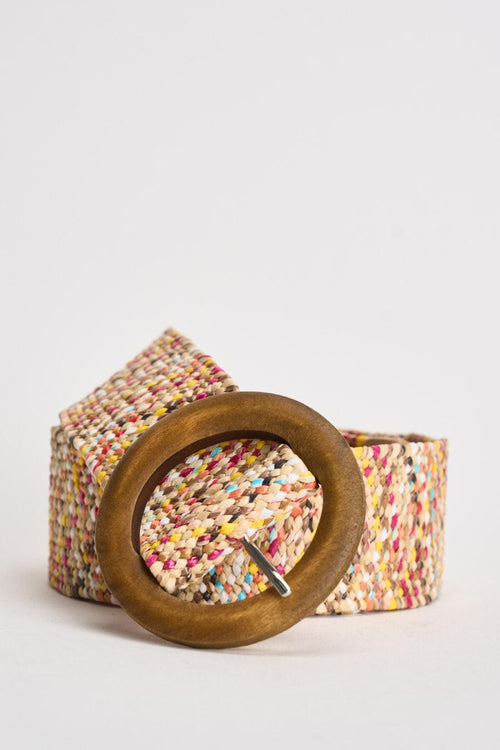 Cintura donna con fibbia in legno multicolor - 1