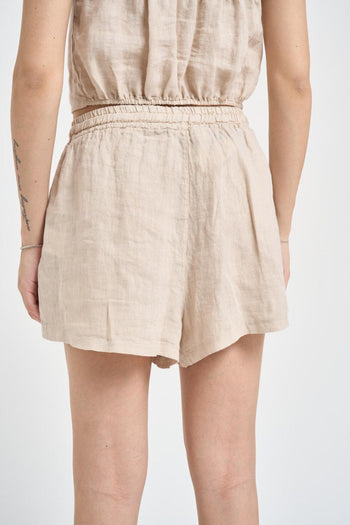 Shorts donna in lino ecru - 3