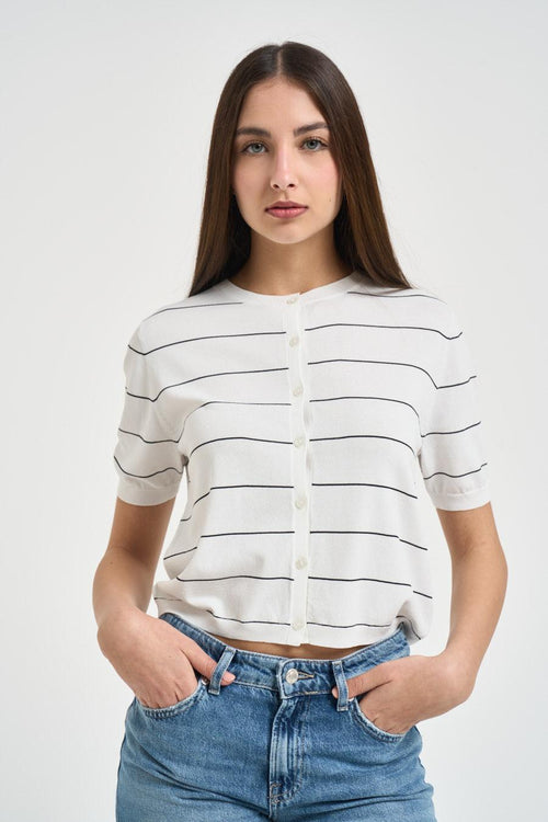 Cardigan donna a righe bianco - 1