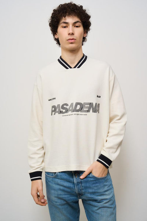 Felpa uomo stampata baseball panna