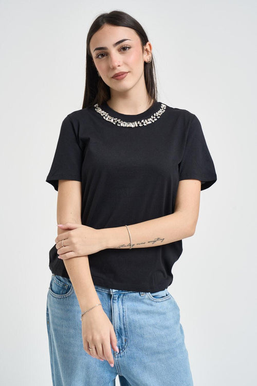 T-shirt donna con gioiello nera