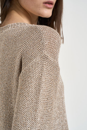 Maglia donna scollo a barca sabbia - 6