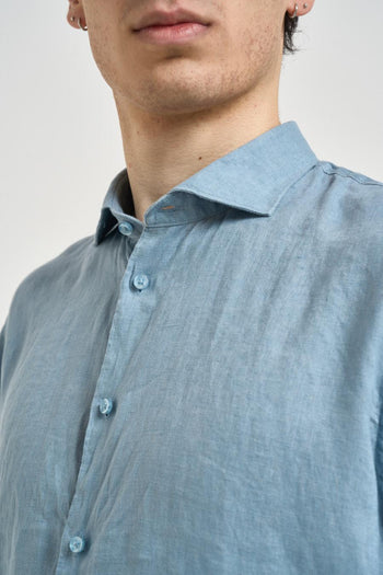 Camicia uomo in lino celeste - 4