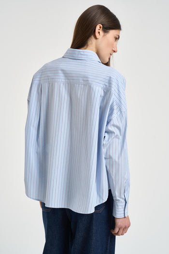 Camicia donna celeste a righe blu - 5