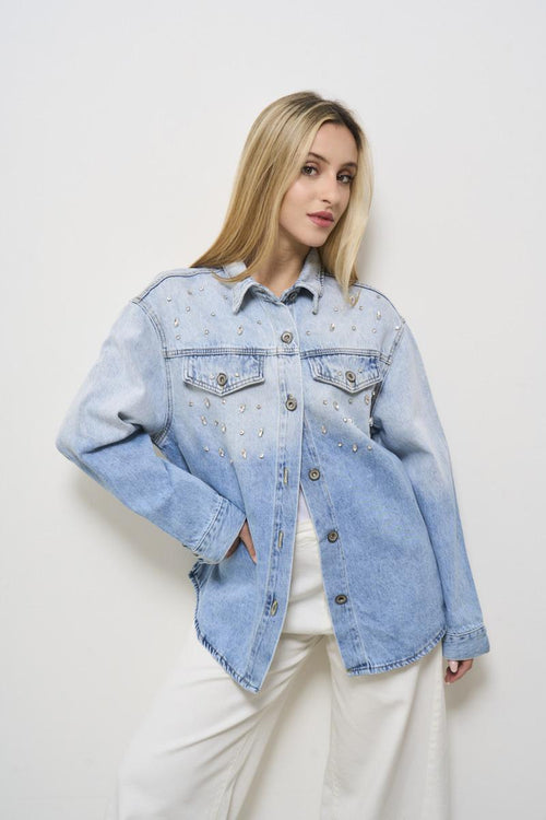 Women's light denim jacket with rhinestones