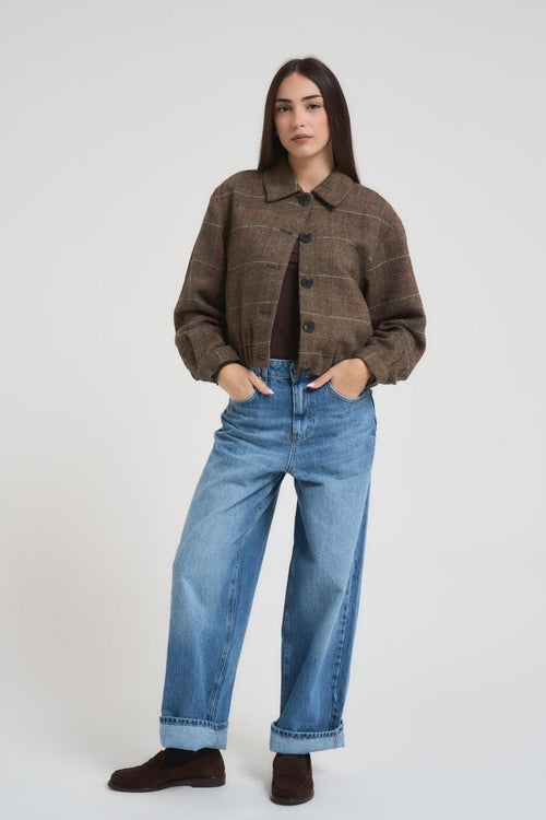 Giacca donna a scacchi marrone