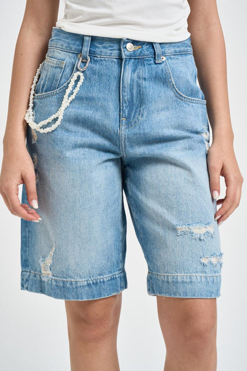 Bermuda donna con strappi in denim