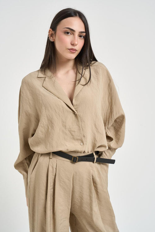 Camicia donna over fit sabbia - 2