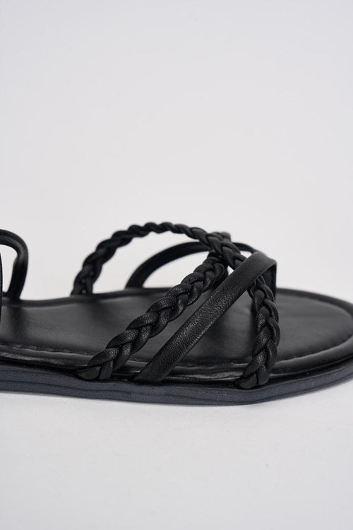 Sandalo donna flat intrecciato nero - 2