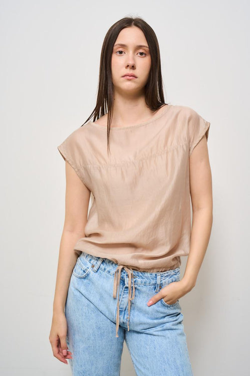 T-shirt donna girocollo beige