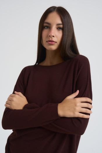 Maglia donna scollo a barca marrone - 3