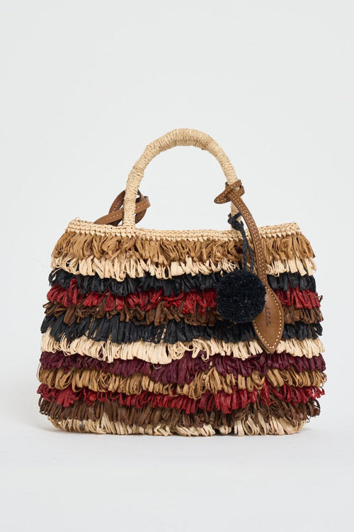 Borsa donna in rafia a righe multicolor